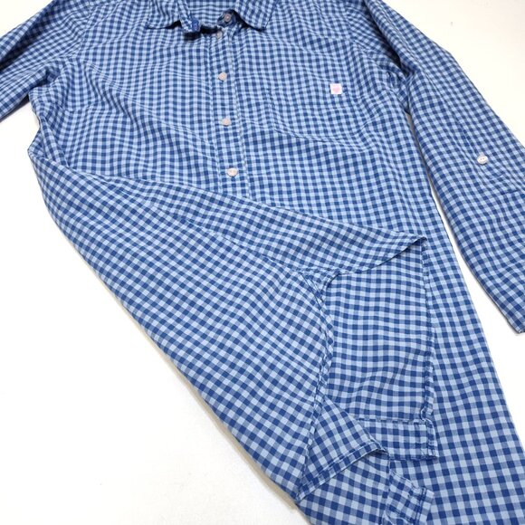 Victorias Secret Blue Gingham Med Button-Up Shirt Dress Long Sleeve Roll Up Tabs - Picture 8 of 10